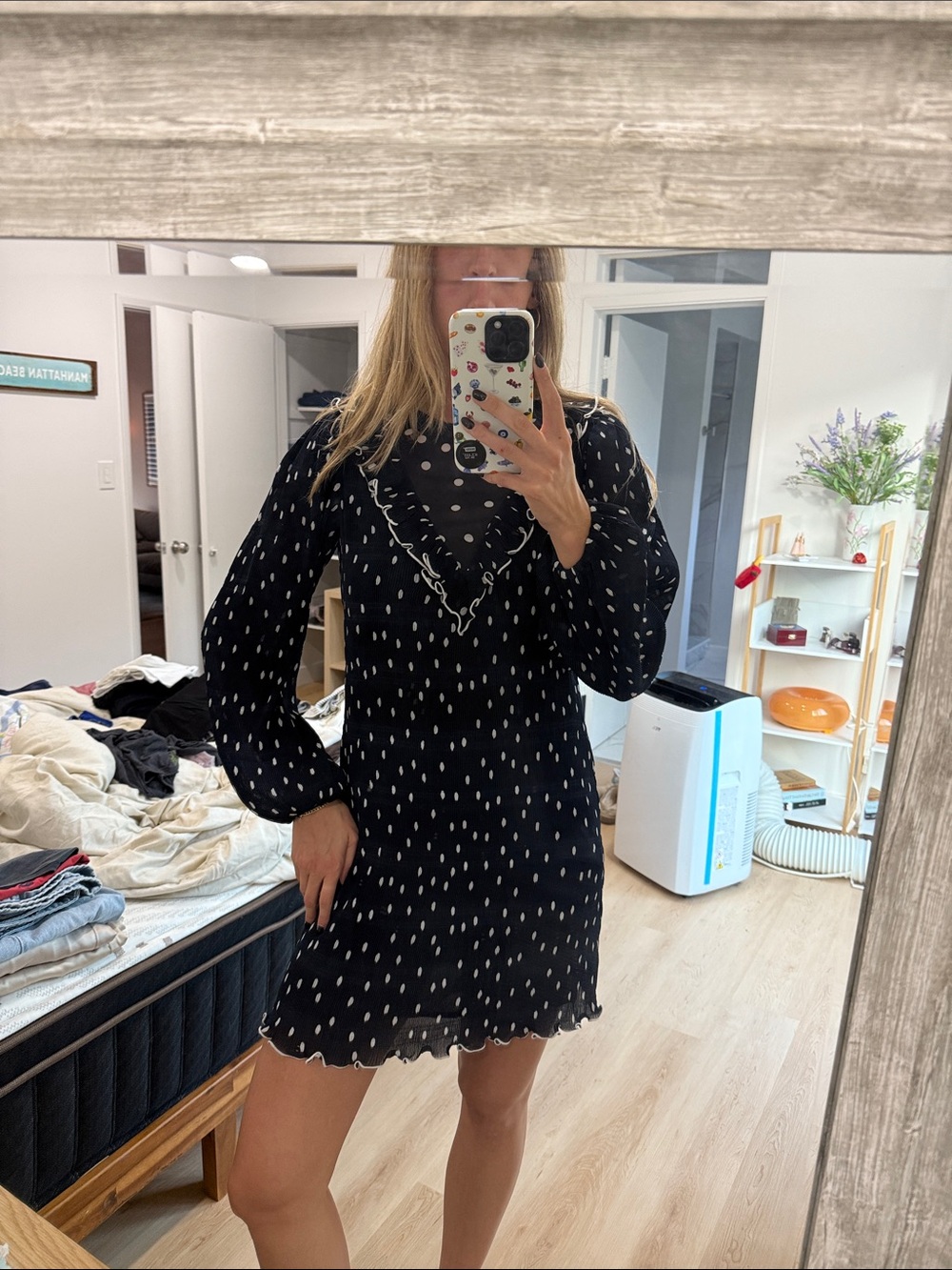 Ganni Navy Mini Dress with White Dot Print